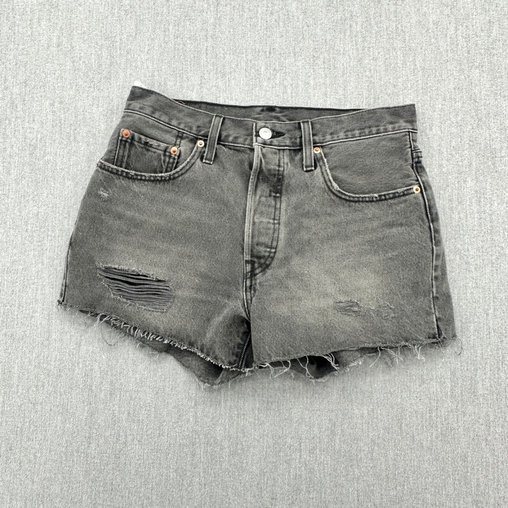 Levi's 501 Jean Shorts Womens 28 Gray Original High Rise Distressed Cutoff Denim
